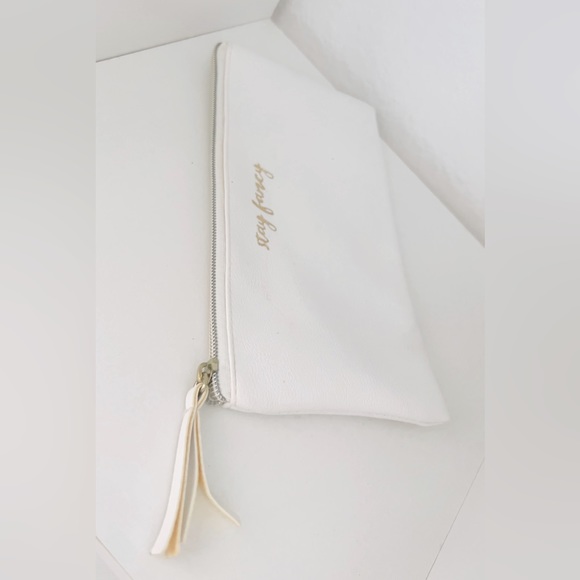 “Stay Fancy” Faux Leather w Tassel Zipper Pouch Bag • NEW Makeup Bag Pencil Case - Picture 2 of 6